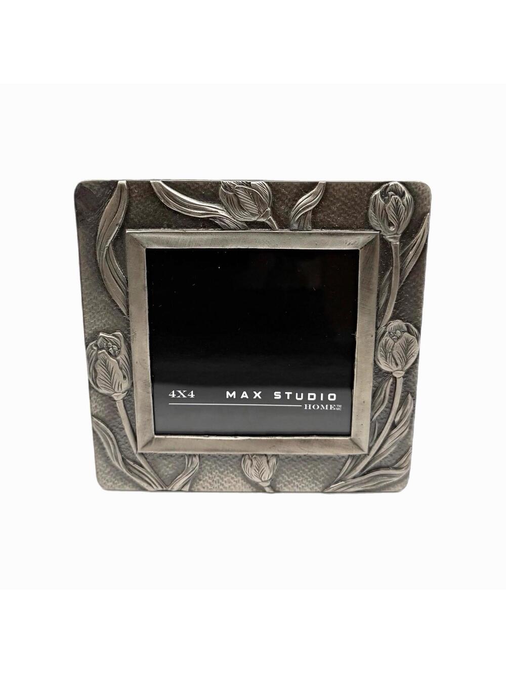 Max Studio Home Pewter Tulip Flower Picture Frame 4” x 4” New.